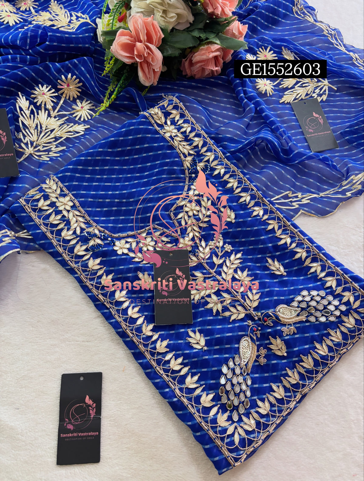 GEORGETTE Zardozi Handwork 3pc ROYAL BLUE UNSTICHED Suit jaipuri GOTA PATTI  GE1552603