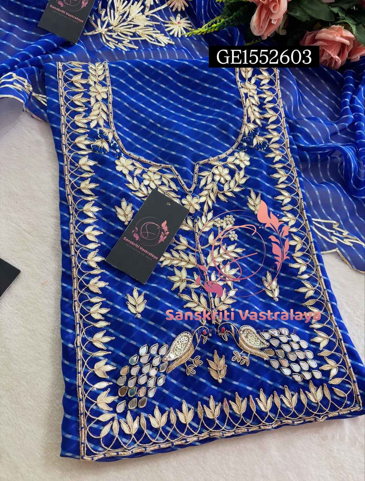 GEORGETTE Zardozi Handwork 3pc ROYAL BLUE UNSTICHED Suit jaipuri GOTA PATTI  GE1552603