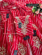 GHARARA  SET IN RED LAHARIYA | GOTA PATTI ZARDOSHI HANDWORK WORK 3 PC ORGANZA GHARARA GR404007
