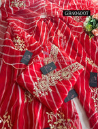 GHARARA  SET IN RED LAHARIYA | GOTA PATTI ZARDOSHI HANDWORK WORK 3 PC ORGANZA GHARARA GR404007
