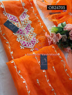 ORGANZA GOTA PATTI  Handwork 3pc ORANGE 3UNSTICHED TISSUE ORGANZA Suit jaipuri GOTA PATTI  OR24705