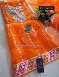 ORGANZA GOTA PATTI  Handwork 3pc ORANGE 3UNSTICHED TISSUE ORGANZA Suit jaipuri GOTA PATTI  OR24705