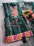 ORGANZA GOTA PATTI  Handwork 3pc BOTTLE GREEN 3UNSTICHED TISSUE ORGANZA Suit jaipuri GOTA PATTI  OR24701