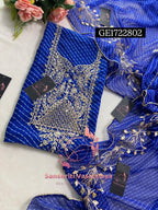 GEORGETTE ZARDOSHI HANDWORK ROYAL BLUE MOTHRA  3pc UNSTICHED SUIT JAIPURI GOTA PATTI  GE1722802