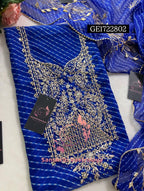 GEORGETTE ZARDOSHI HANDWORK ROYAL BLUE MOTHRA  3pc UNSTICHED SUIT JAIPURI GOTA PATTI  GE1722802