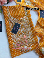 GEORGETTE Zardogi Handwork 3pc MUSTURD YELLOW UNSTICHED Suit jaipuri GOTA PATTI  GE1722803