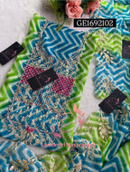 GEORGETTE ZARDOSHI HANDWORK MULTI GREEN BLUE  3pc UNSTICHED SUIT JAIPURI GOTA PATTI  GE1692102