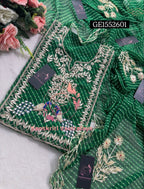 GEORGETTE ZARDOSHI HANDWORK BOTTLE GREEN  3pc UNSTICHED SUIT JAIPURI GOTA PATTI  GE1552601