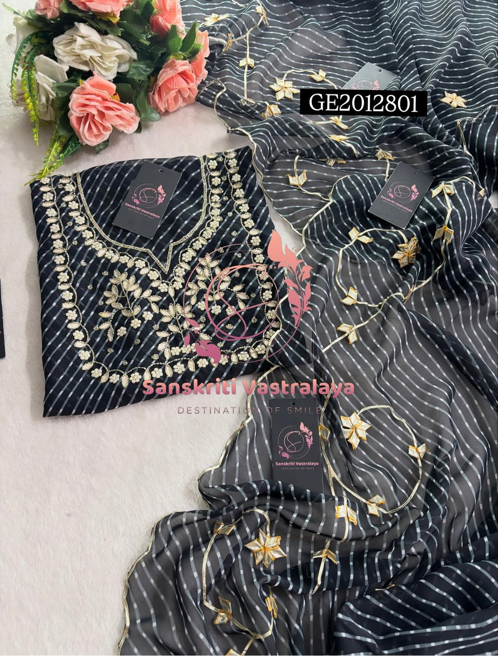 GEORGETTE Zardogi Handwork 3pc BLACK MOTHRA  UNSTICHED Suit jaipuri GOTA PATTI  GE2012801