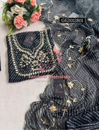 GEORGETTE Zardogi Handwork 3pc BLACK MOTHRA  UNSTICHED Suit jaipuri GOTA PATTI  GE2012801