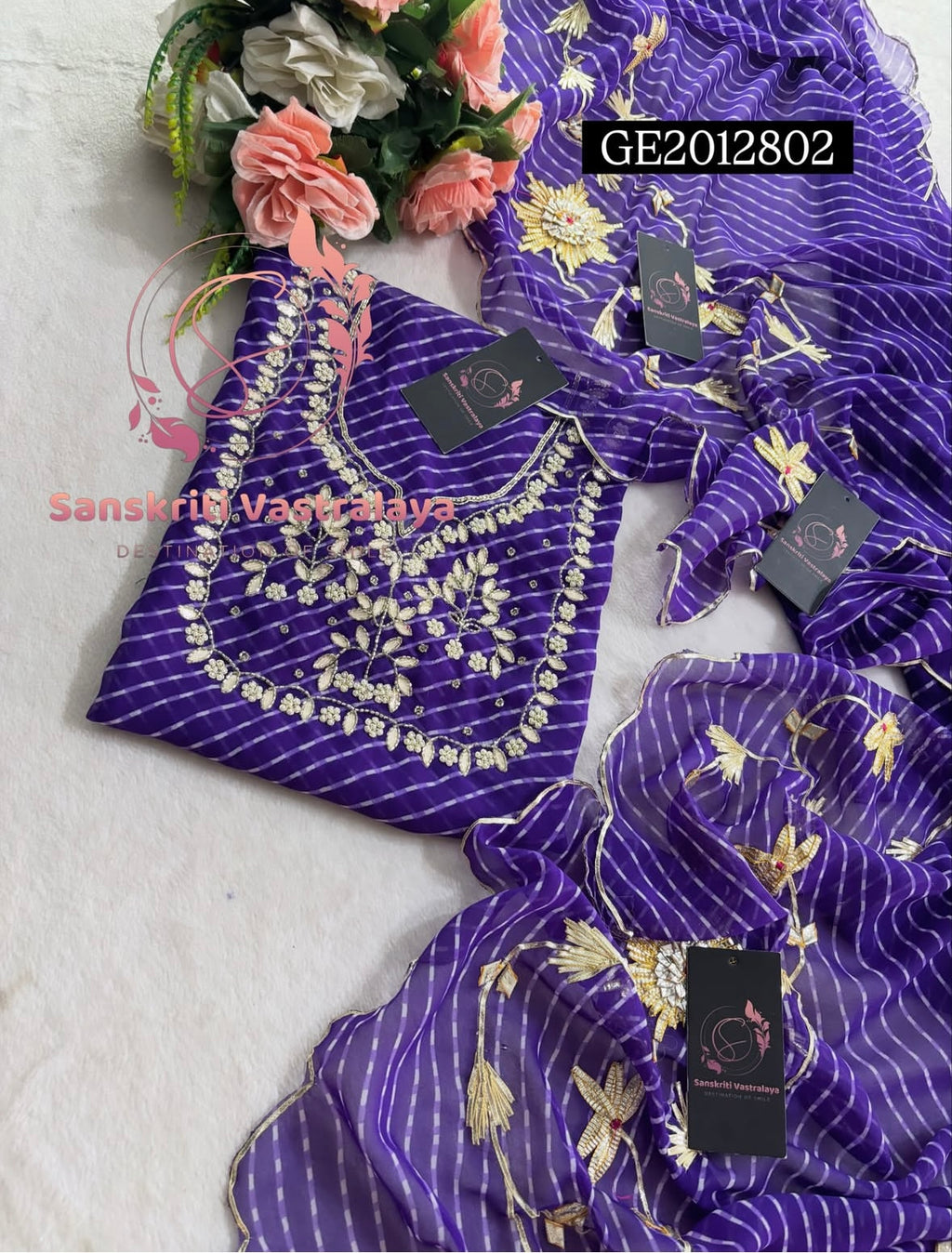 GEORGETTE Zardogi Handwork 3pc PURPLE MOTHRA  UNSTICHED Suit jaipuri GOTA PATTI  GE2012802
