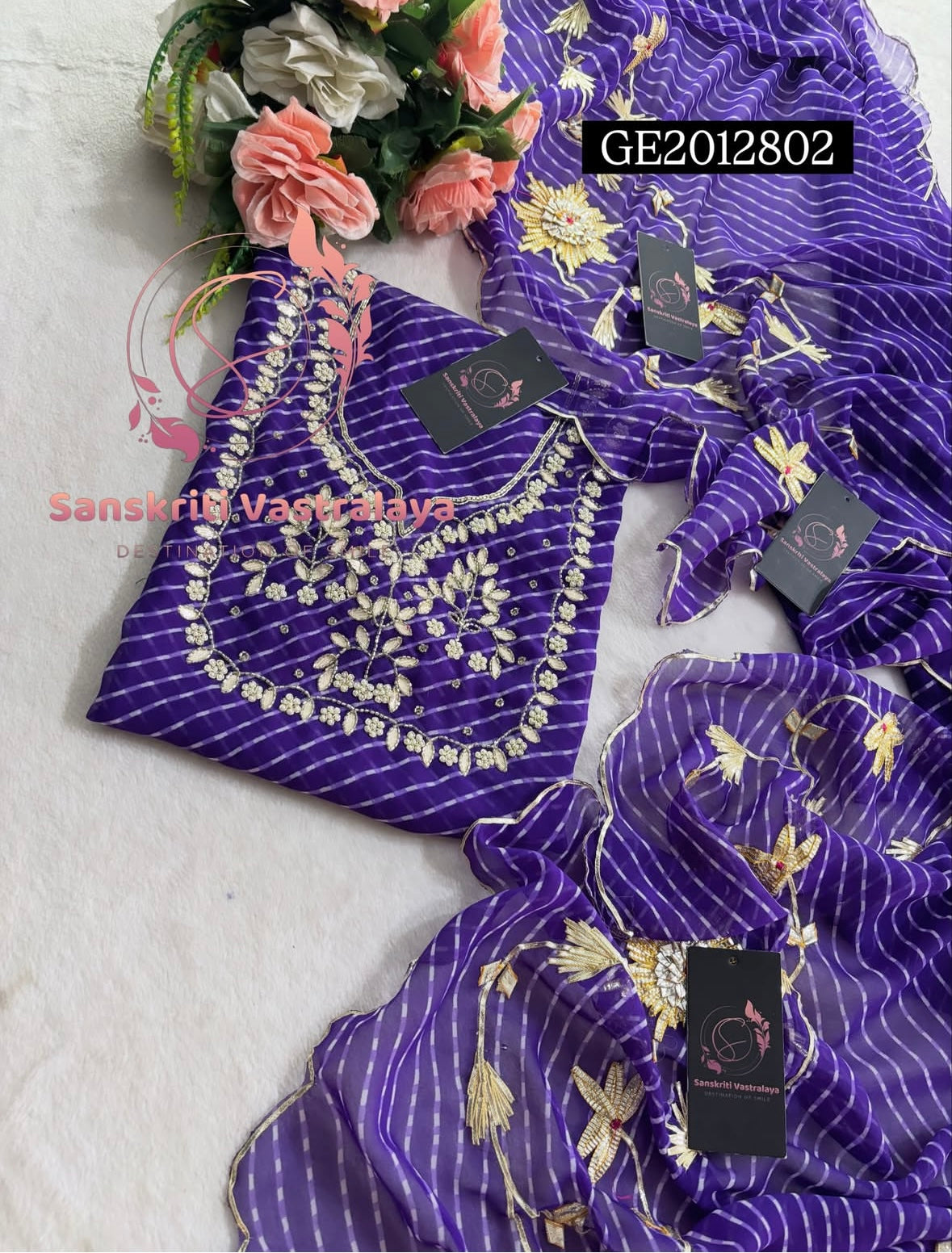 GEORGETTE Zardogi Handwork 3pc PURPLE MOTHRA  UNSTICHED Suit jaipuri GOTA PATTI  GE2012802