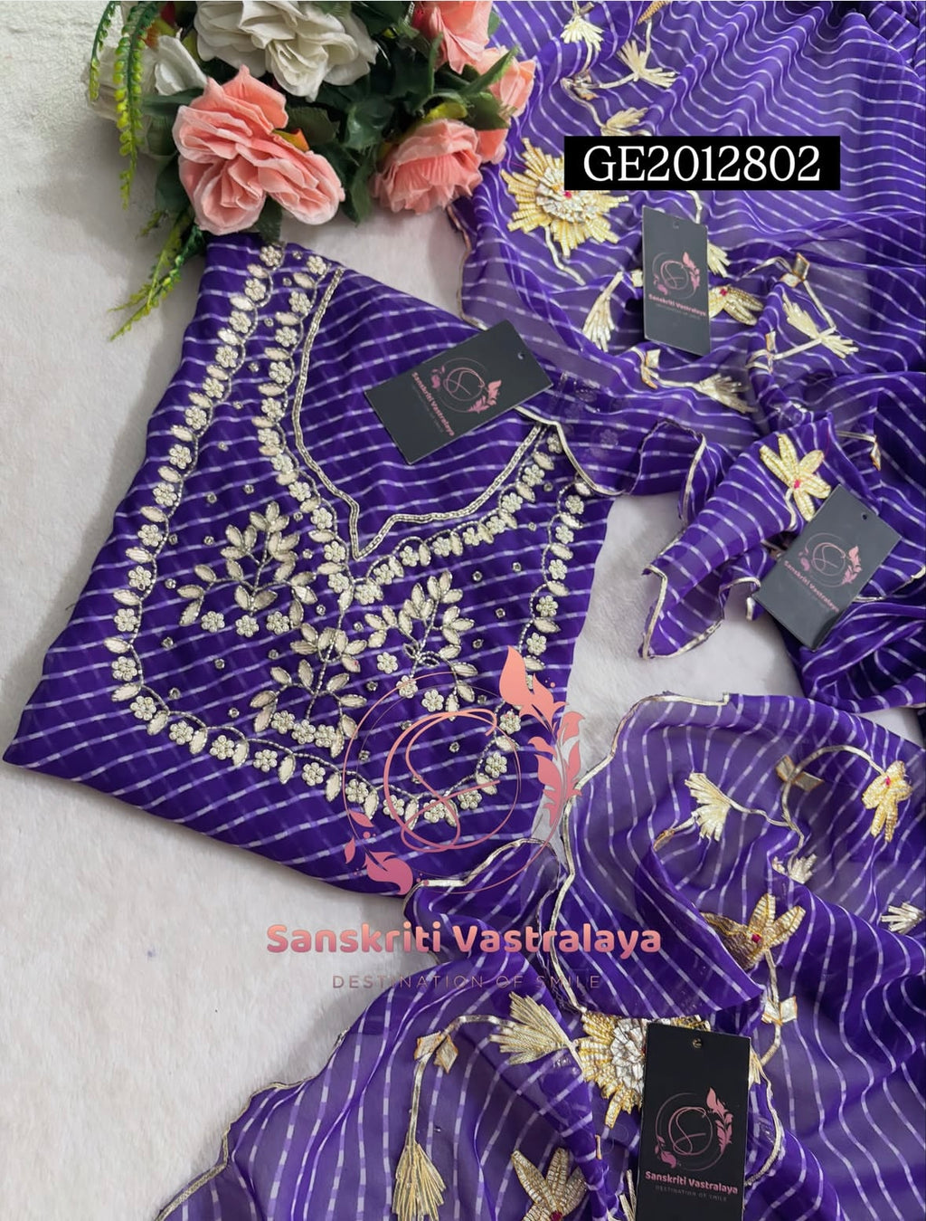GEORGETTE Zardogi Handwork 3pc PURPLE MOTHRA  UNSTICHED Suit jaipuri GOTA PATTI  GE2012802