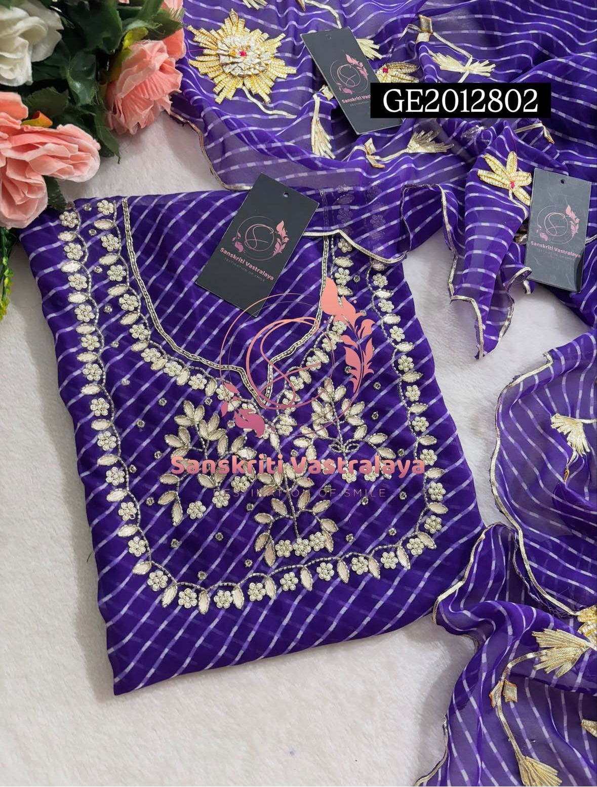 GEORGETTE Zardogi Handwork 3pc PURPLE MOTHRA  UNSTICHED Suit jaipuri GOTA PATTI  GE2012802