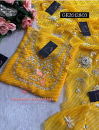 GEORGETTE Zardogi Handwork 3pc YELLOW MOTHRA  UNSTICHED Suit jaipuri GOTA PATTI  GE2012803