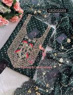 GEORGETTE Zardogi Handwork 3pc  BOTTLE GREEN  UNSTICHED Suit jaipuri GOTA PATTI   GE2022201