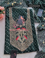 GEORGETTE Zardogi Handwork 3pc  BOTTLE GREEN  UNSTICHED Suit jaipuri GOTA PATTI   GE2022201