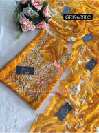 GEORGETTE Zardogi Handwork 3pc MUSTURD UNSTICHED Suit jaipuri GOTA PATTI  GE1962802
