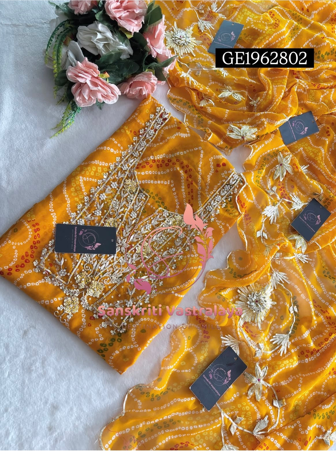 GEORGETTE Zardogi Handwork 3pc MUSTURD UNSTICHED Suit jaipuri GOTA PATTI  GE1962802