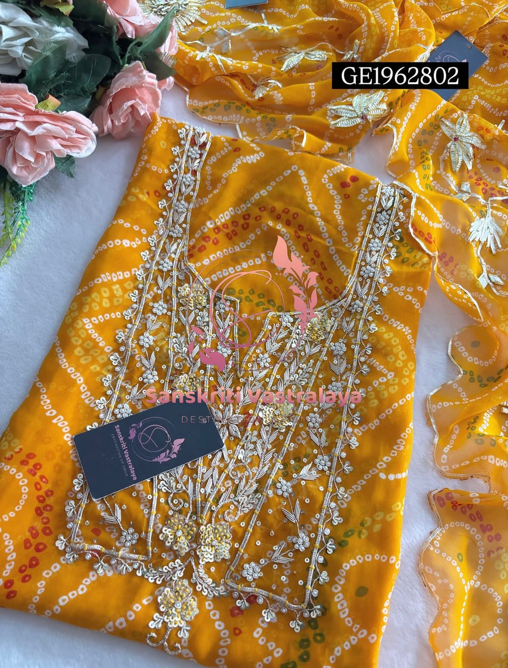 GEORGETTE Zardogi Handwork 3pc MUSTURD UNSTICHED Suit jaipuri GOTA PATTI  GE1962802