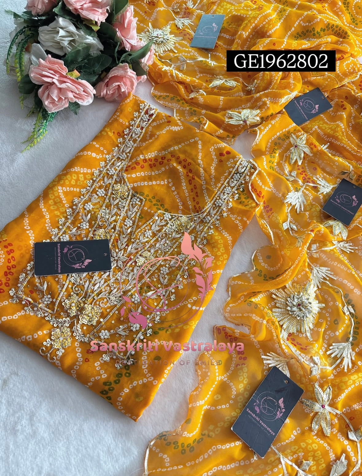 GEORGETTE Zardogi Handwork 3pc MUSTURD UNSTICHED Suit jaipuri GOTA PATTI  GE1962802