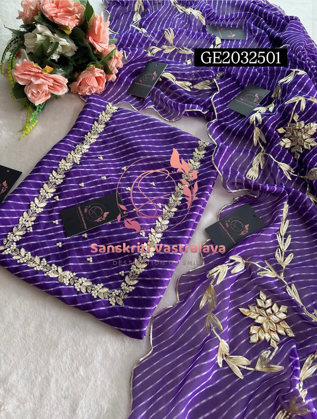 GEORGETTE Zardogi Handwork 3pc PURPLE MOTHRA  UNSTICHED Suit jaipuri GOTA PATTI  GE2032501