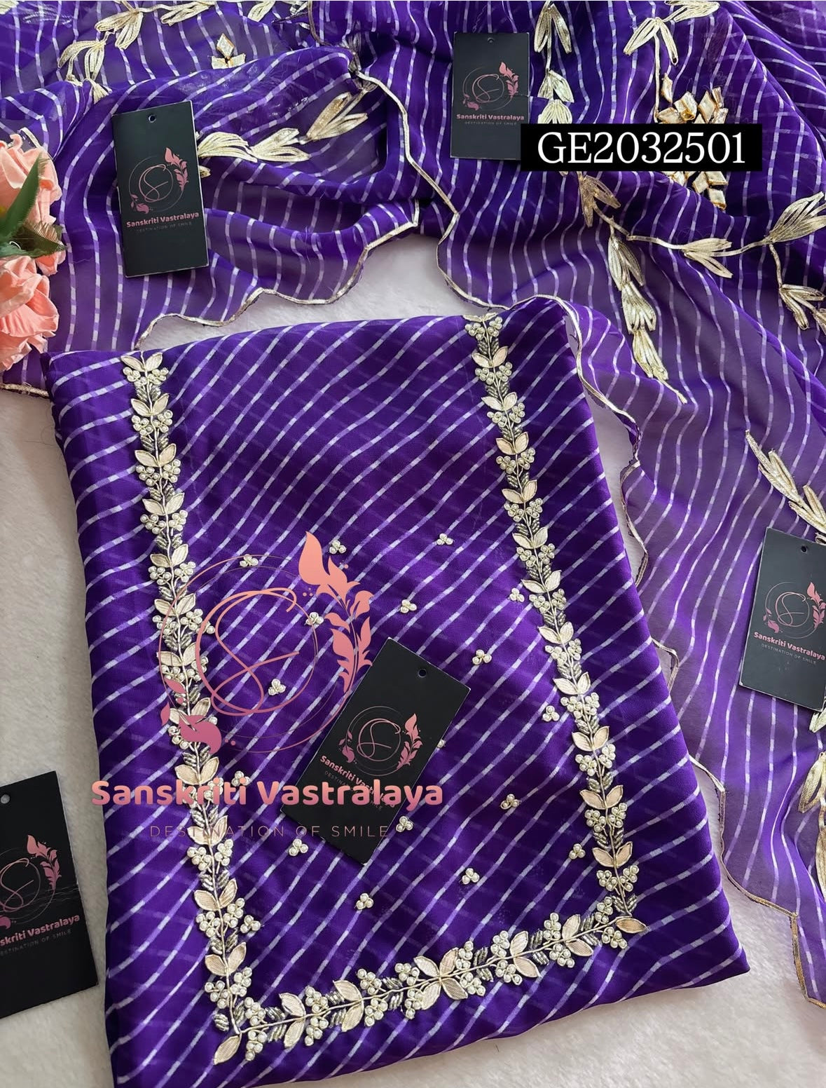 GEORGETTE Zardogi Handwork 3pc PURPLE MOTHRA  UNSTICHED Suit jaipuri GOTA PATTI  GE2032501