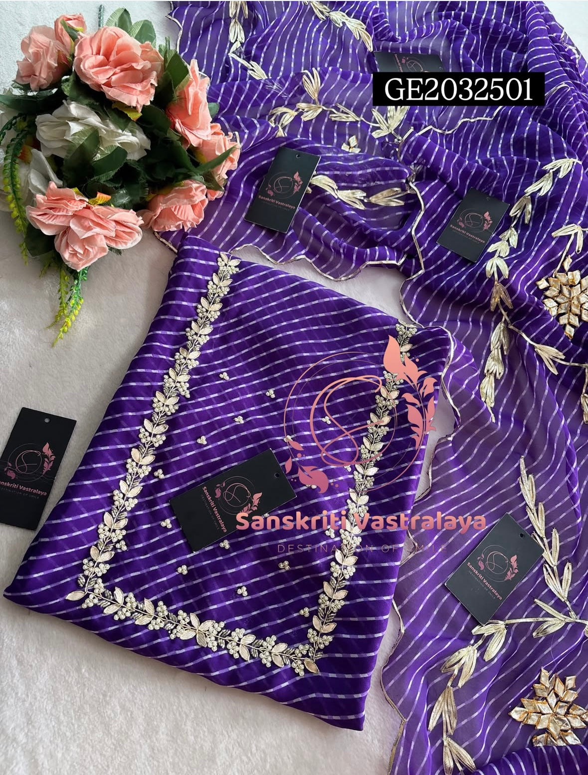 GEORGETTE Zardogi Handwork 3pc PURPLE MOTHRA  UNSTICHED Suit jaipuri GOTA PATTI  GE2032501