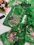 GEORGETTE Zardogi Handwork 3pc  GREEN   UNSTICHED Suit jaipuri GOTA PATTI  GE1763201