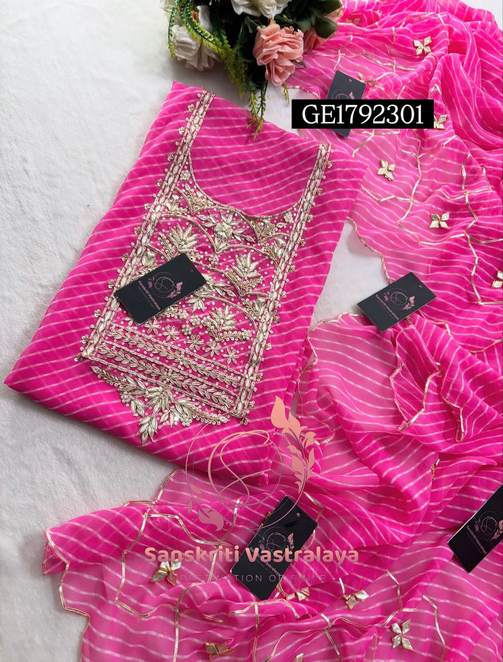 GEORGETTE Zardogi Handwork 3pc  BABY  PINK UNSTICHED Suit jaipuri GOTA PATTI  GE1792301