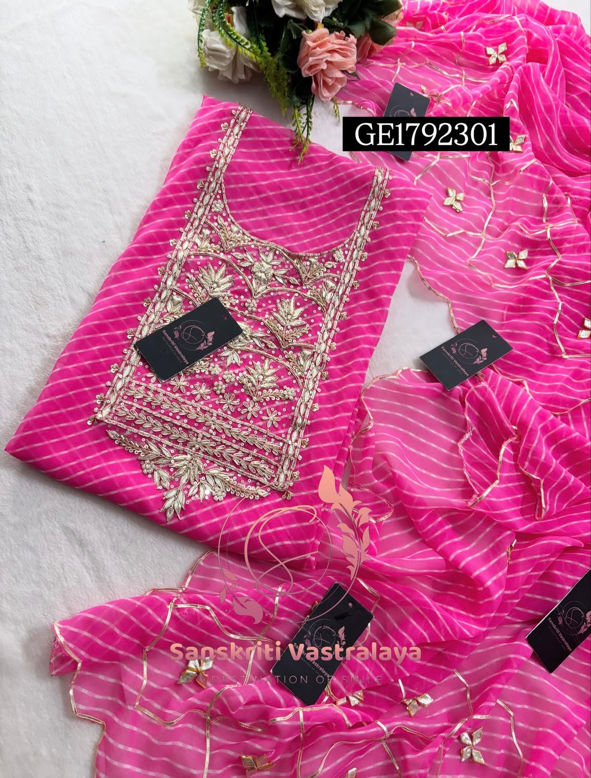 GEORGETTE Zardogi Handwork 3pc  BABY  PINK UNSTICHED Suit jaipuri GOTA PATTI  GE1792301
