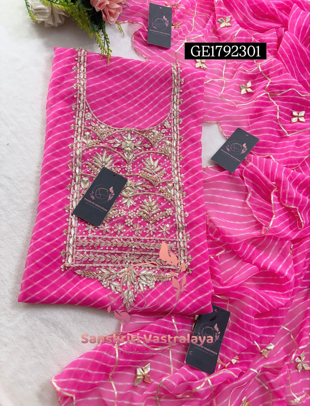 GEORGETTE Zardogi Handwork 3pc  BABY  PINK UNSTICHED Suit jaipuri GOTA PATTI  GE1792301