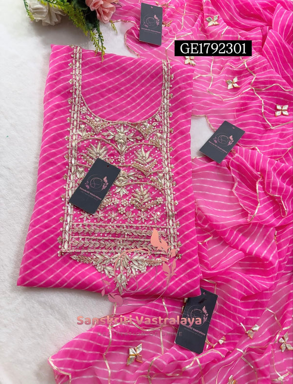 GEORGETTE Zardogi Handwork 3pc  BABY  PINK UNSTICHED Suit jaipuri GOTA PATTI  GE1792301