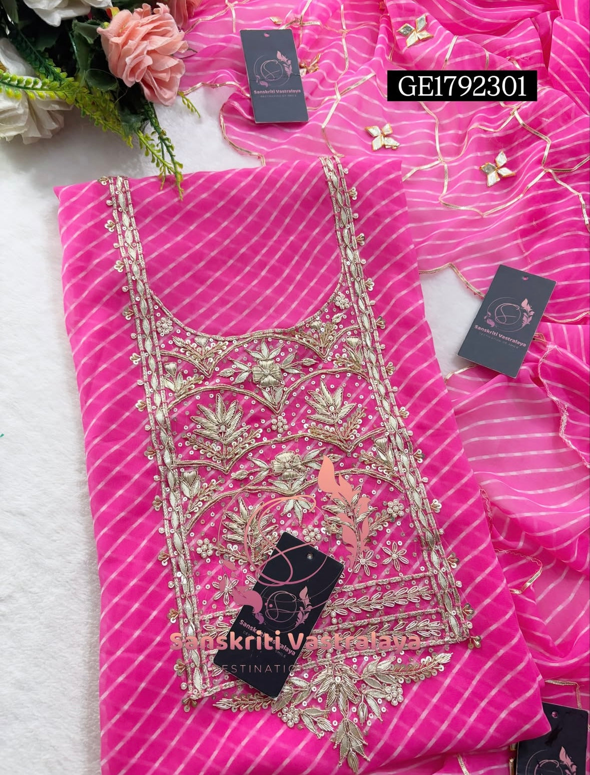 GEORGETTE Zardogi Handwork 3pc  BABY  PINK UNSTICHED Suit jaipuri GOTA PATTI  GE1792301