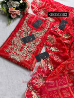 GEORGETTE Zardogi Handwork 3pc  RED UNSTICHED Suit jaipuri GOTA PATTI  GE1512102