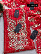 GEORGETTE Zardogi Handwork 3pc  RED UNSTICHED Suit jaipuri GOTA PATTI  GE1512102