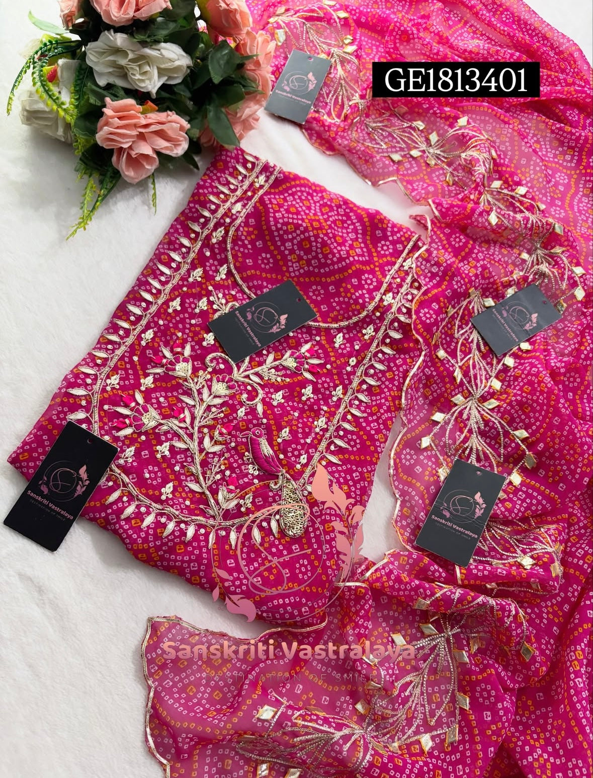 GEORGETTE Zardogi Handwork 3pc PINK UNSTICHED Suit jaipuri GOTA PATTI  GE1813401