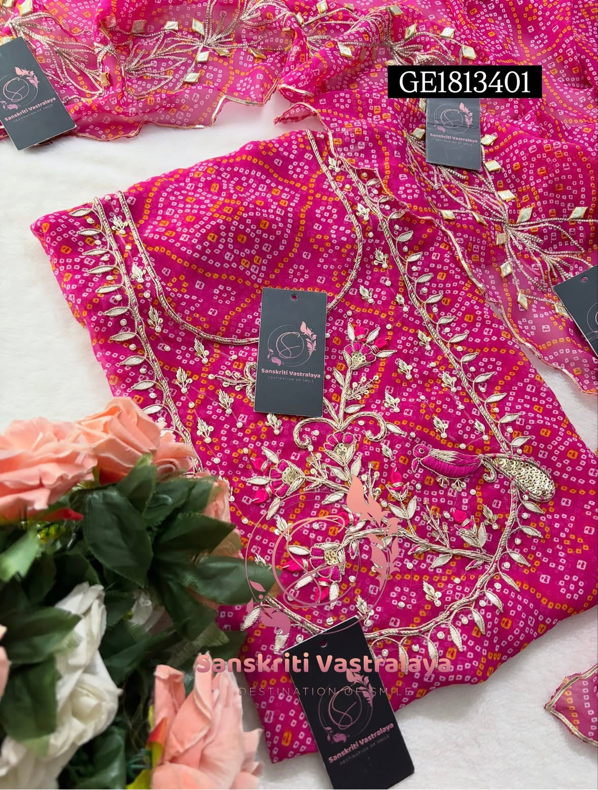 GEORGETTE Zardogi Handwork 3pc PINK UNSTICHED Suit jaipuri GOTA PATTI  GE1813401