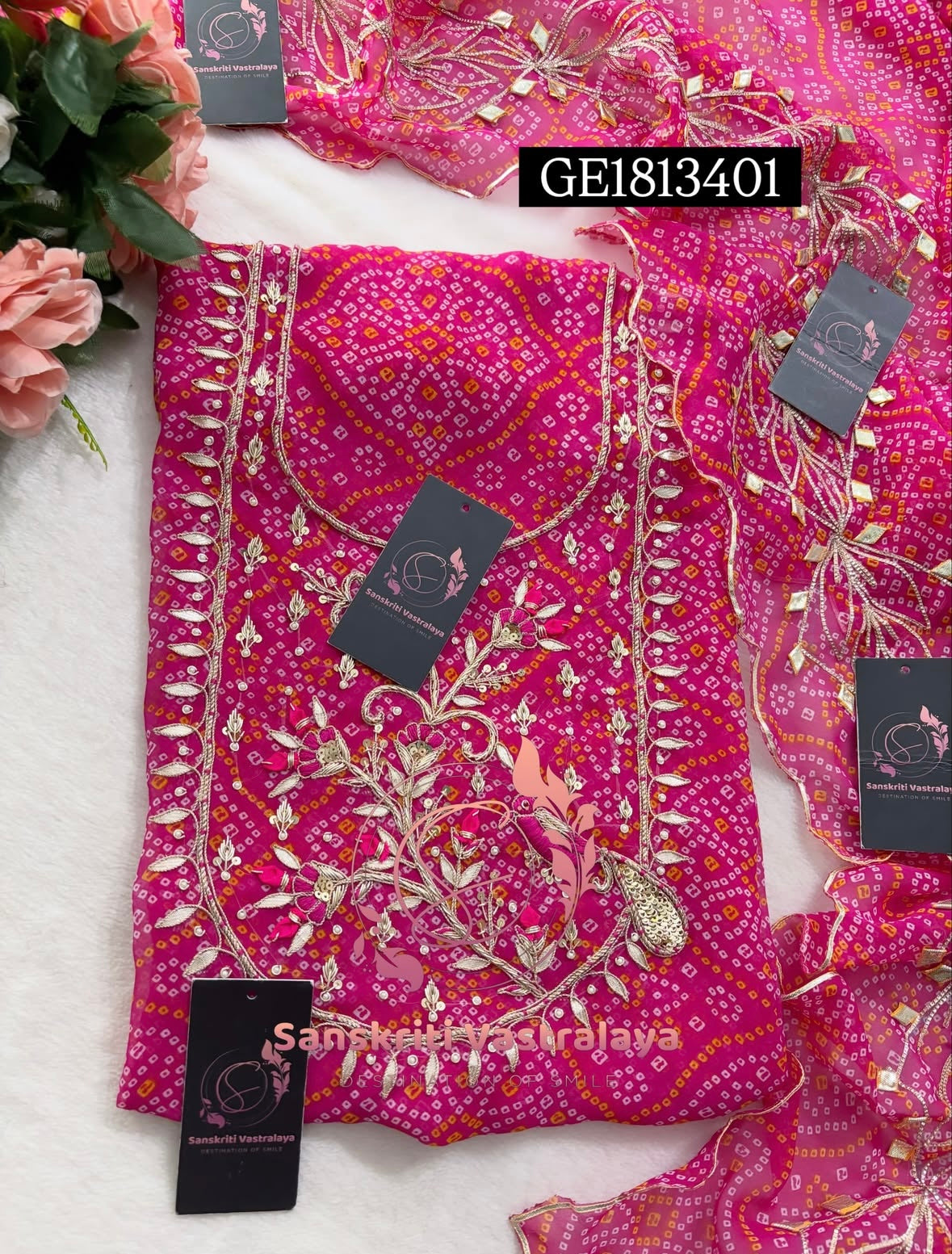 GEORGETTE Zardogi Handwork 3pc PINK UNSTICHED Suit jaipuri GOTA PATTI  GE1813401
