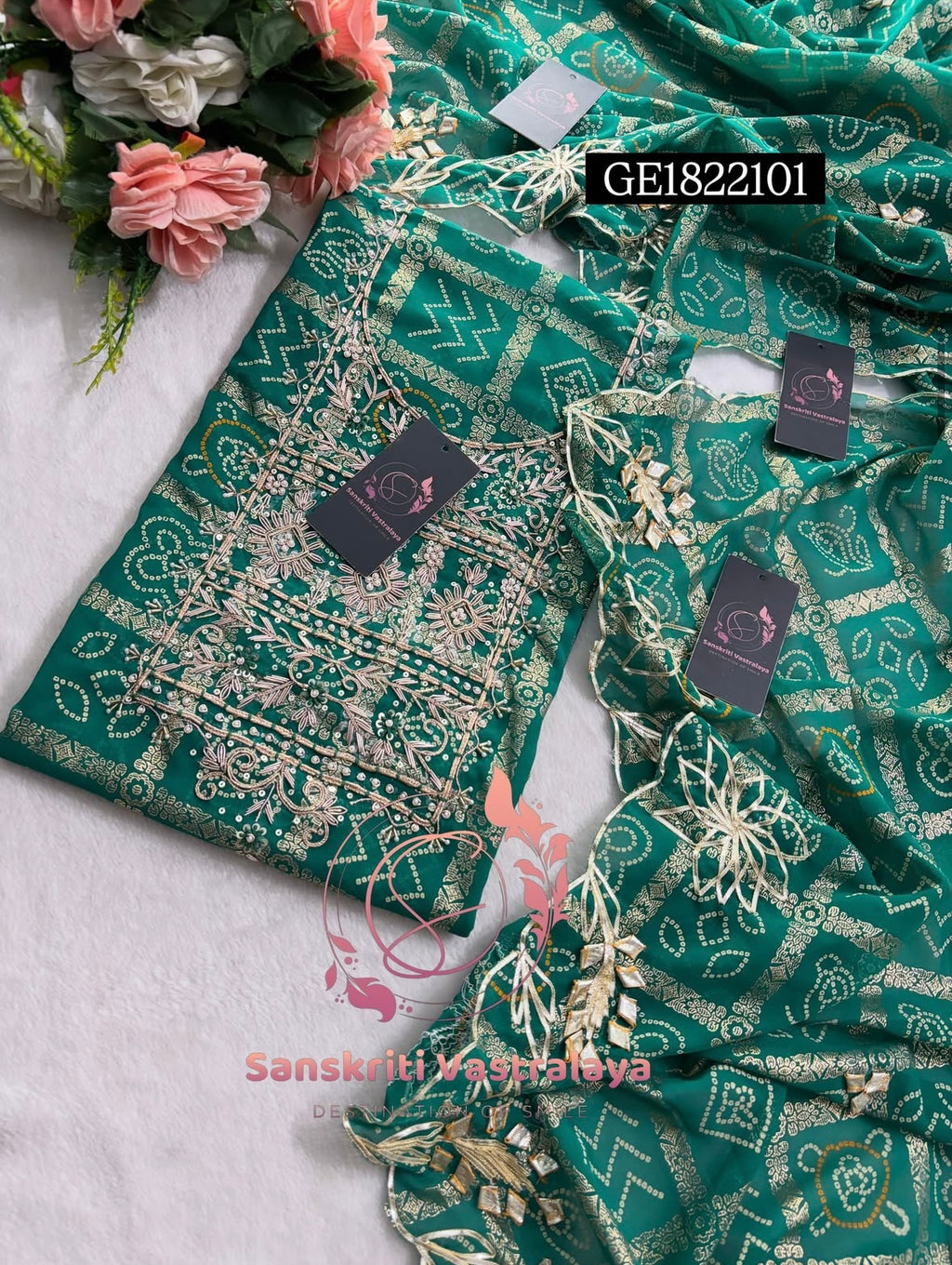 GEORGETTE Zardogi Handwork 3pc  RAMAGREEN UNSTICHED Suit jaipuri GOTA PATTI  GE1822101