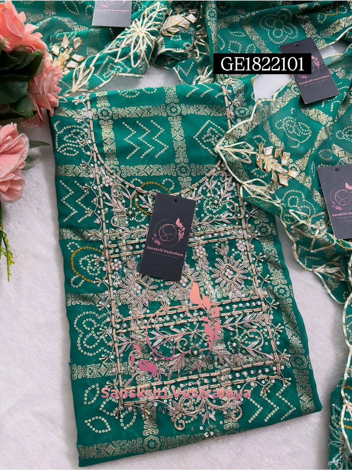 GEORGETTE Zardogi Handwork 3pc  RAMAGREEN UNSTICHED Suit jaipuri GOTA PATTI  GE1822101