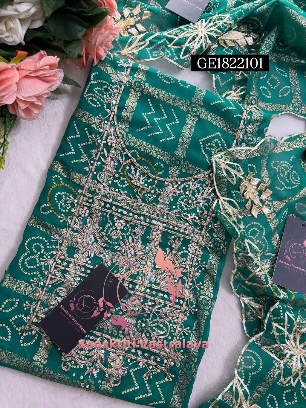 GEORGETTE Zardogi Handwork 3pc  RAMAGREEN UNSTICHED Suit jaipuri GOTA PATTI  GE1822101