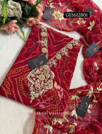 GEORGETTE Zardogi Handwork 3pc  RED UNSTICHED Suit jaipuri GOTA PATTI  GE1612801