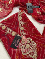 GEORGETTE Zardogi Handwork 3pc  RED UNSTICHED Suit jaipuri GOTA PATTI  GE1612801