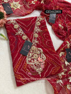 GEORGETTE Zardogi Handwork 3pc  RED UNSTICHED Suit jaipuri GOTA PATTI  GE1612801