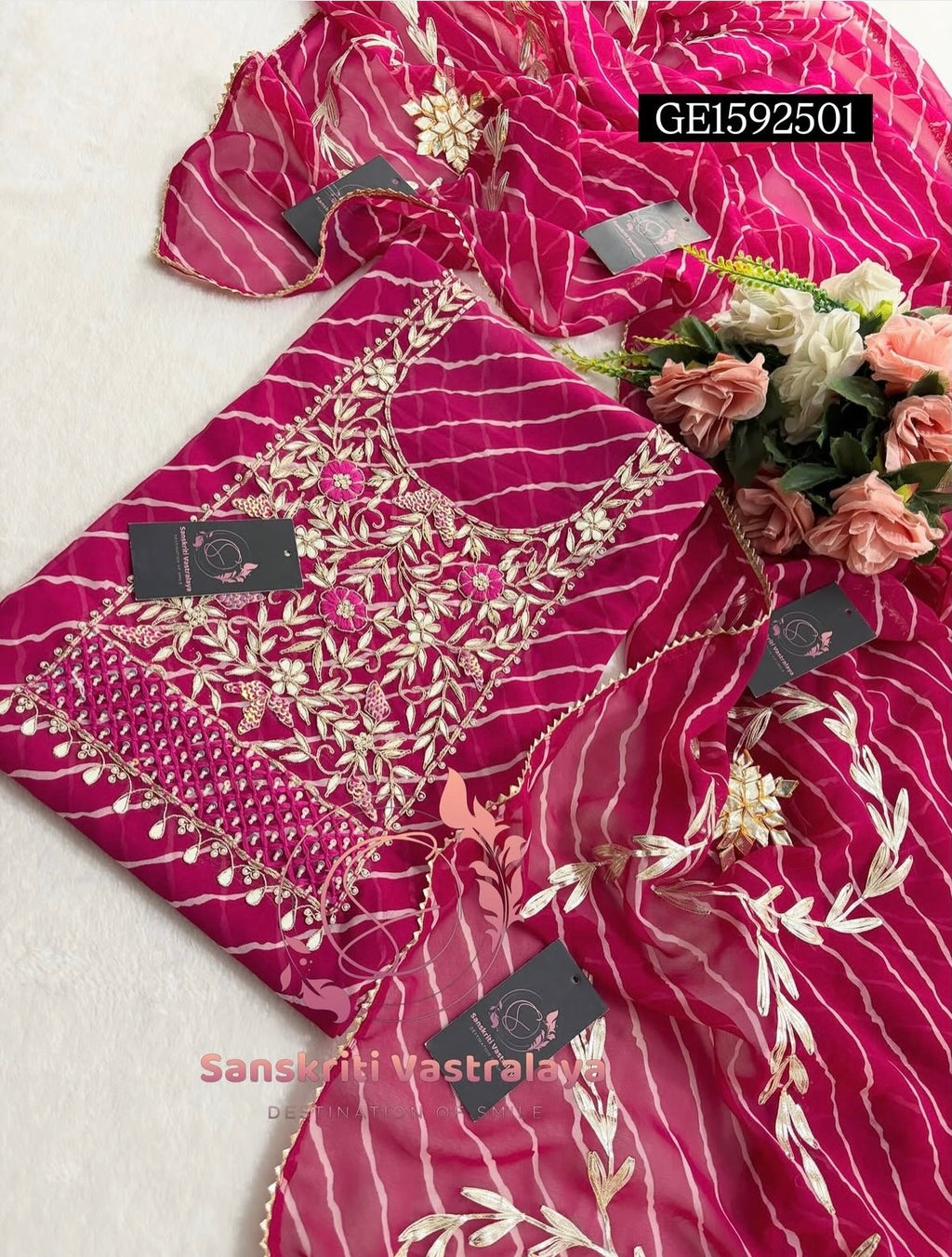 GEORGETTE Zardogi Handwork 3pc  PINK UNSTICHED Suit jaipuri GOTA PATTI  GE1592501