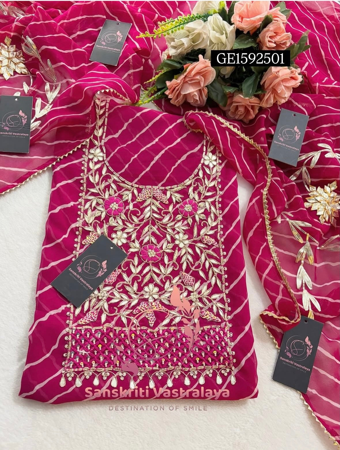 GEORGETTE Zardogi Handwork 3pc  PINK UNSTICHED Suit jaipuri GOTA PATTI  GE1592501