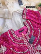 LEHENGA SKIRT BLOUSE JACKET SET  | GOTA PATTI ZARDOSHI HANDWORK WORK 3 PC BEIGE PINK LEHENGA BLOUSE JACKET DUPATTA SET GR272701
