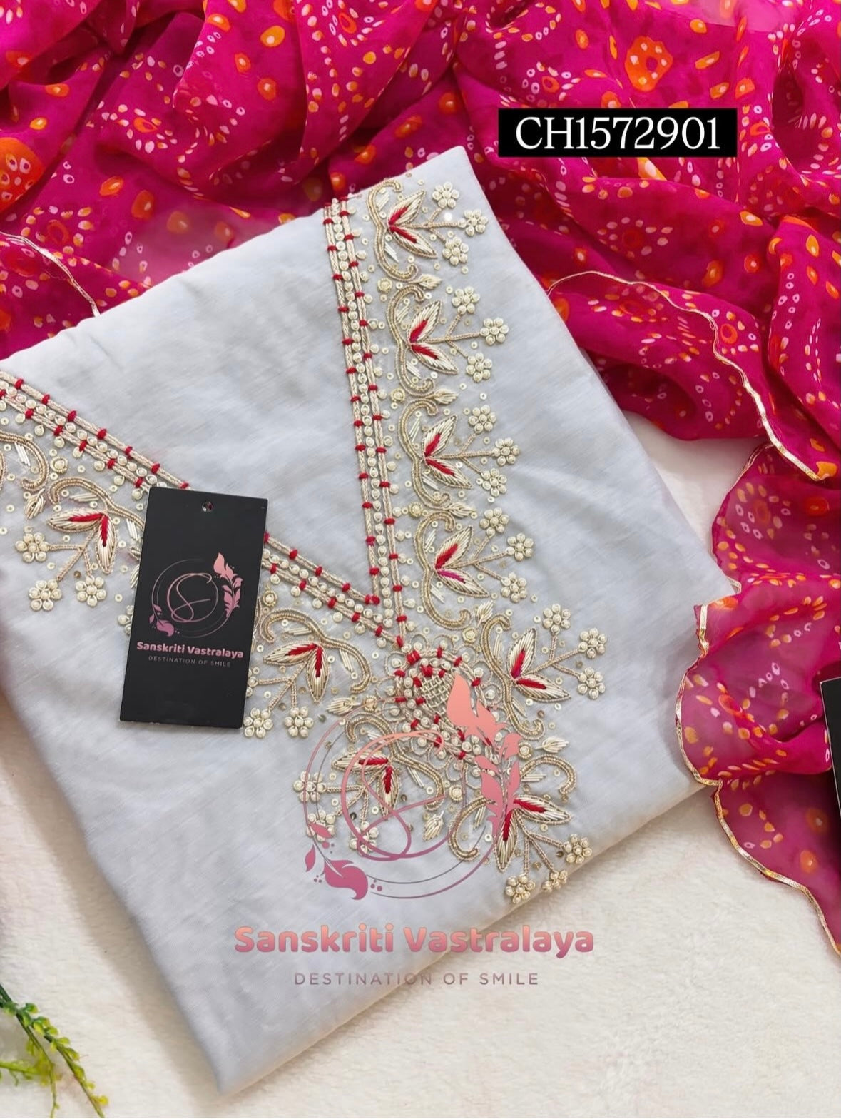 chanderi SILK Zardozi Handwork 3pc grey meganta COLOUR UNSTICHED Suit Jaipuri GOTA PATTI  CH1572901