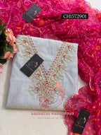 chanderi SILK Zardozi Handwork 3pc grey meganta COLOUR UNSTICHED Suit Jaipuri GOTA PATTI  CH1572901